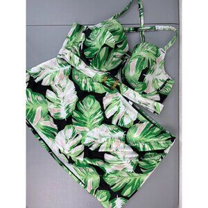 Cacique 20 42DD green tropical lightly lined‎ balconette swim top swim skirt